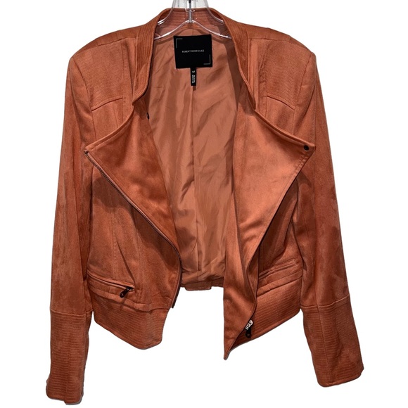 Robert Rodriguez peach faux suede moto jacket size medium - Picture 2 of 14